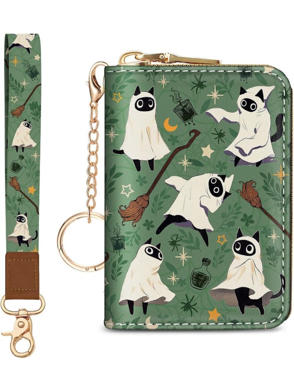 Women's Spooky RFID Credit Card Holder Bird Keychain Travel Zipper Wallet